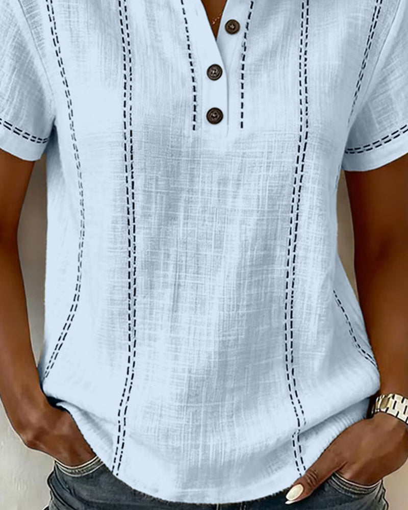 Fashion Casual Button V-Neck T-Shirt
