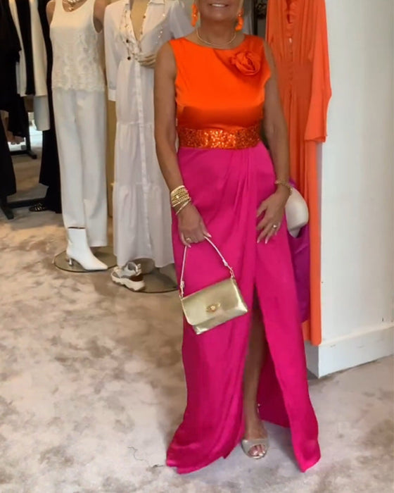 Slit sleeveless casual dress