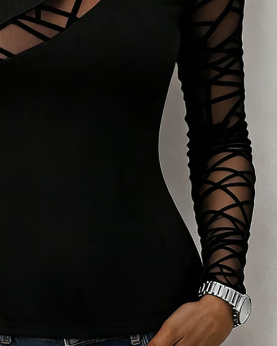 Crew Neck Cross Solid Top