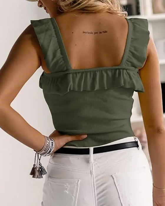 Ruffle Trim Ribbed Cami Top