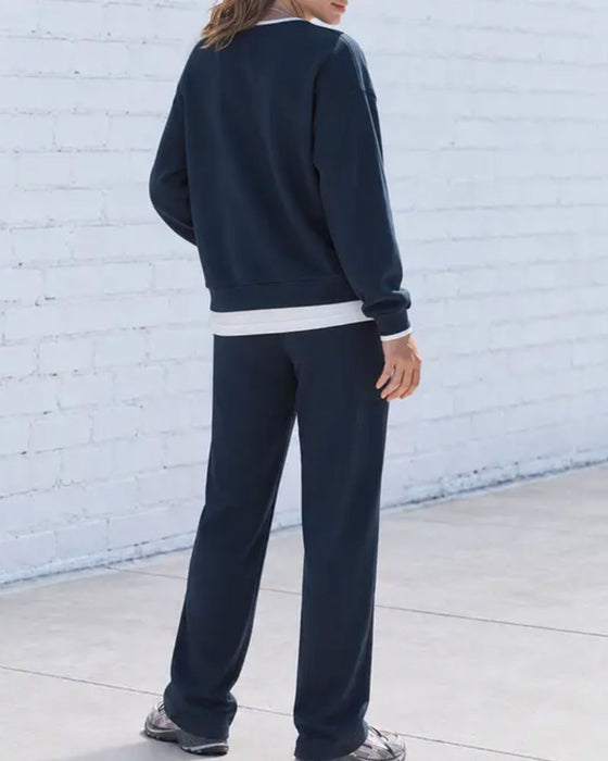 Solid Color Long Sleeve Two Piece Set