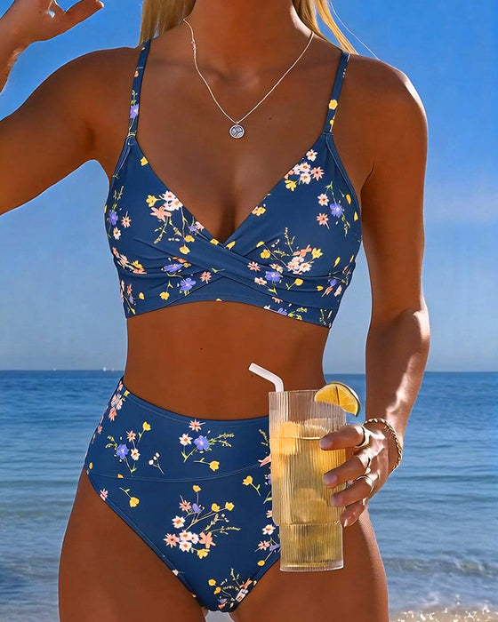 Sexy Crisscross Floral Print Bikini