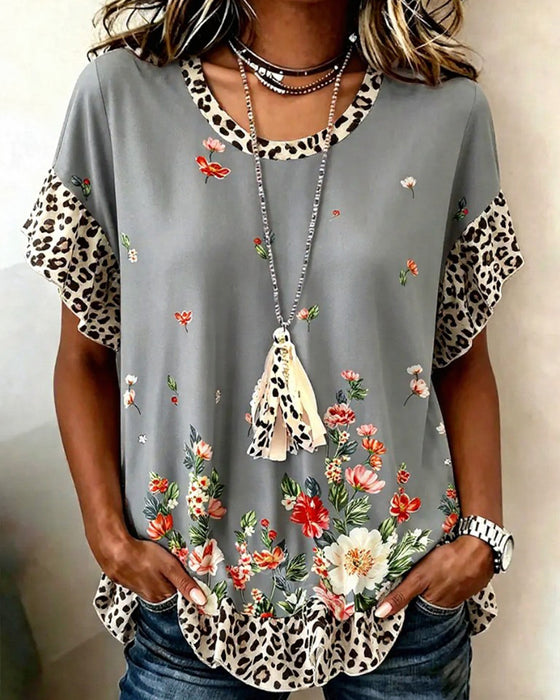 Leopard Floral Patchwork T-Shirt
