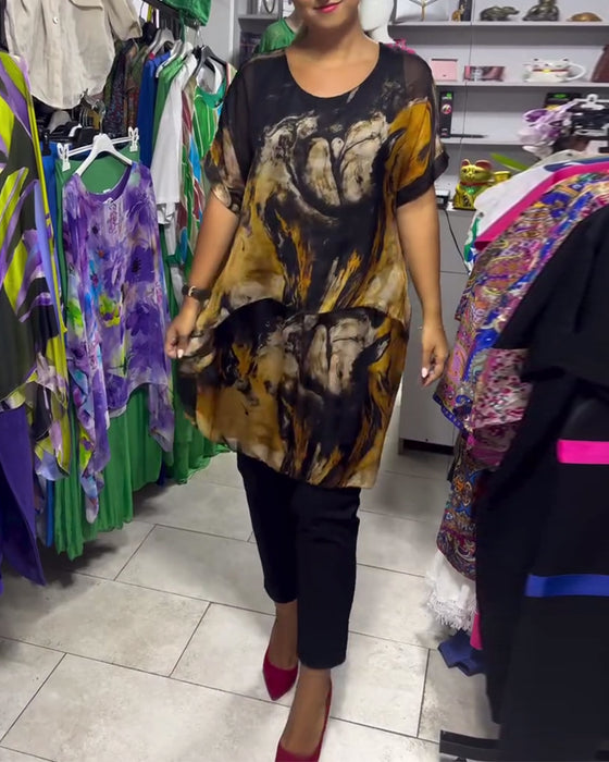 Round Neck Loose Casual Printed Top