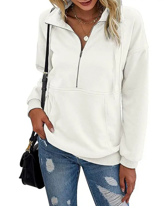 Solid Color Lapel Zipper Pocket Sweatshirt
