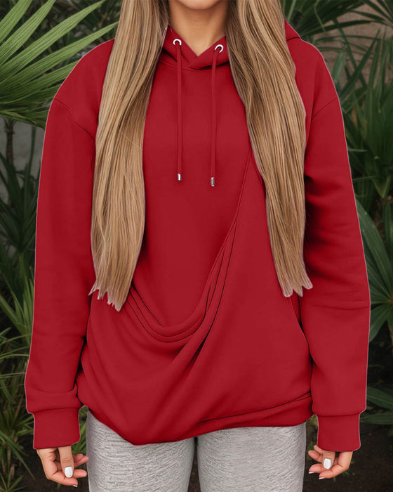 Large Pocket Solid Color Hoodie
