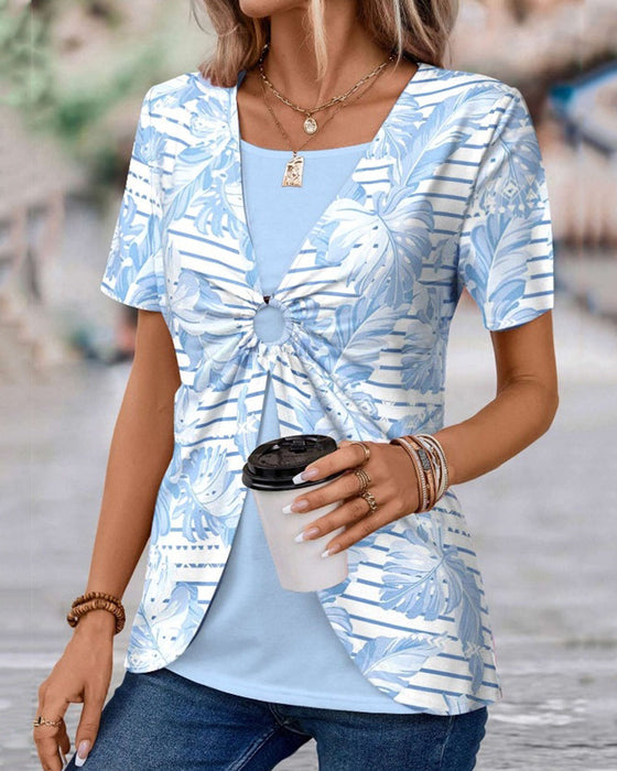 Short-sleeved fake two-piece top