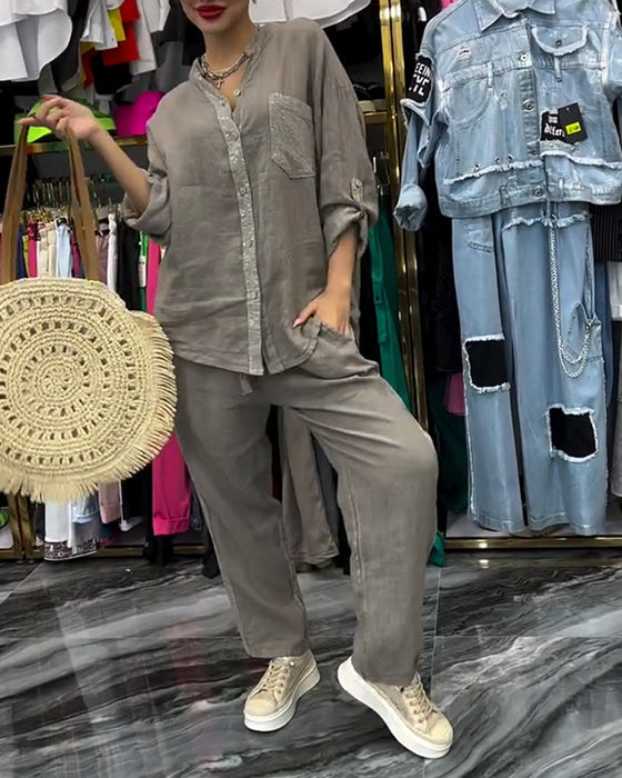 Stand Collar Pocket Casual Suit