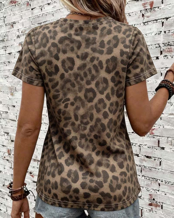 Slim-Fit Leopard-Print Crewneck Short-Sleeve T-Shirt