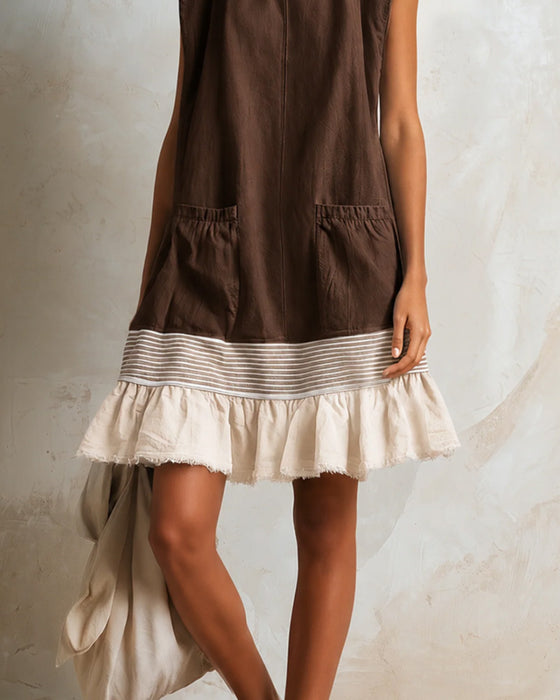 Sleeveless Stripe Contrast Patchwork Dress