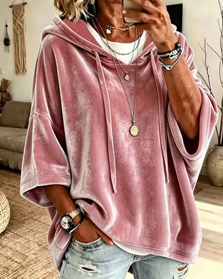 3/4 Sleeve Velvet Hooded Sweatshirt