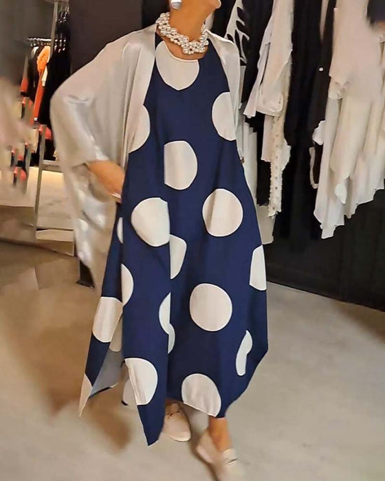 Large polka dot print casual sleeveless dress