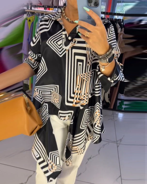 Geometric print lapel top