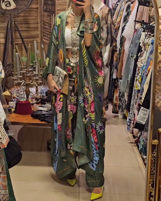 Kimono print casual two-piece set
