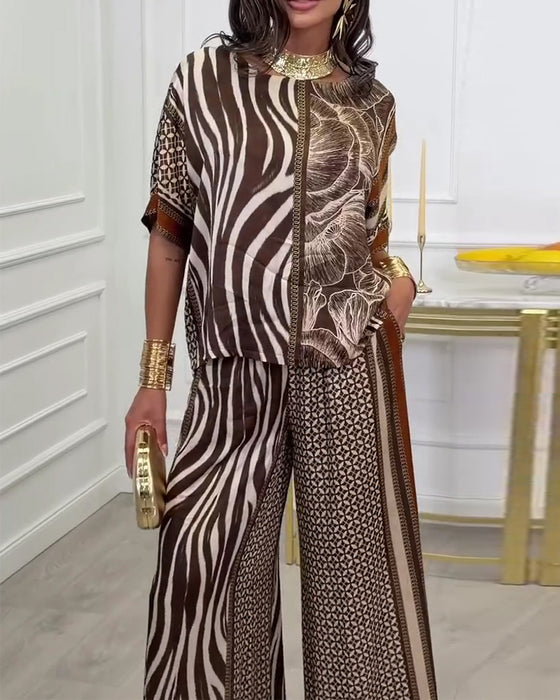 Zebra Print Color-Block Two-Piece Set