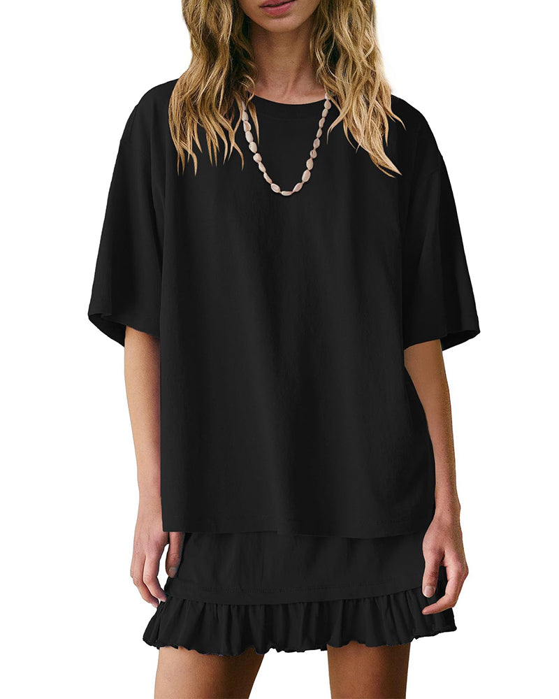 Round Neck Solid Color Two Piece Set