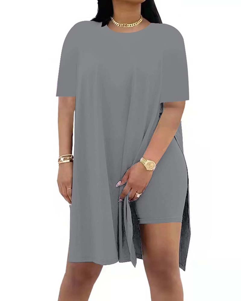 Solid Color Loose Short-Sleeve Pants Set