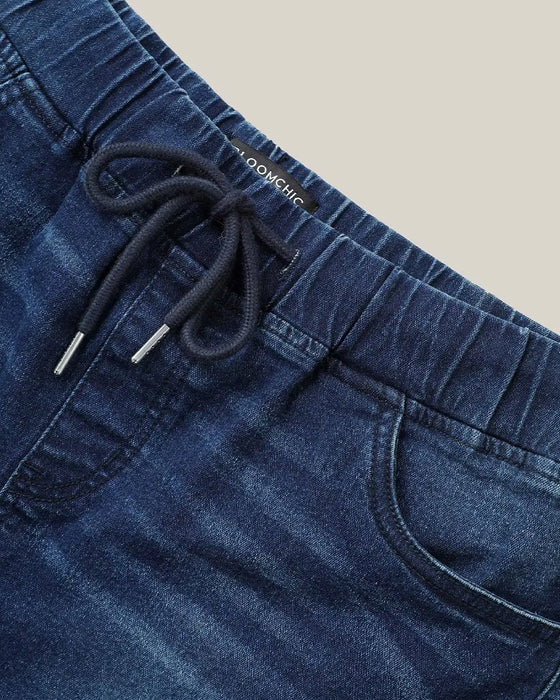 Elastic Waist Ripped Denim Shorts