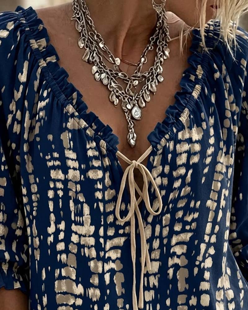 Bohemian Ruffle Tie Blouse
