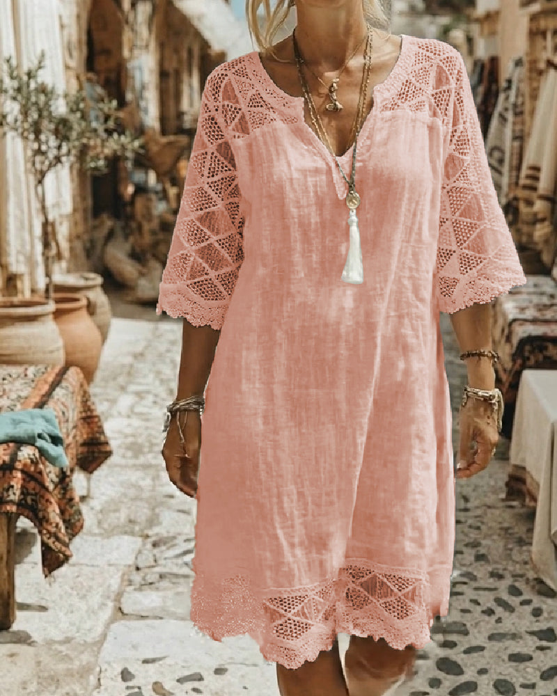 V-Neck Lace Patchwork Casual Dress