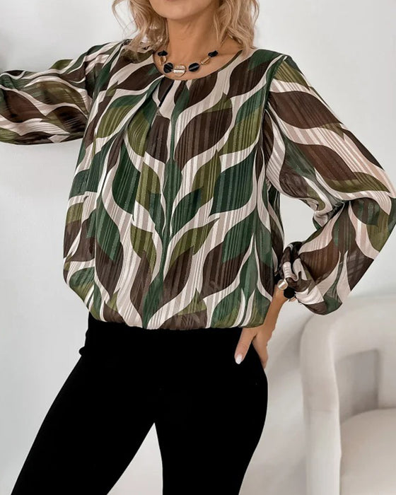 Lantern Sleeve Round Neck Blouse
