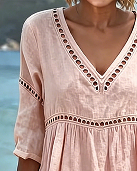 Solid Color Hollow-Out Casual Dress