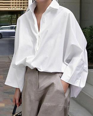 Loose Bat Sleeves Lapel Blouse
