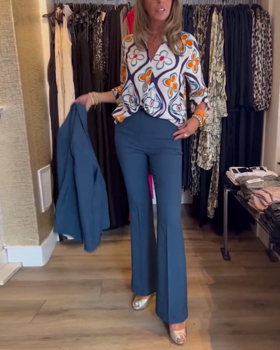 V-neck floral-printed dress