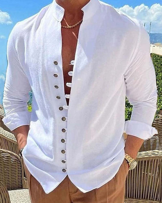 Men's Vintage Mandarin Collar Button Shirt