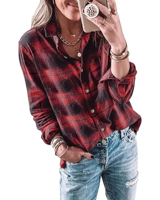 Plaid Vintage Button-Down Shirt Blouse