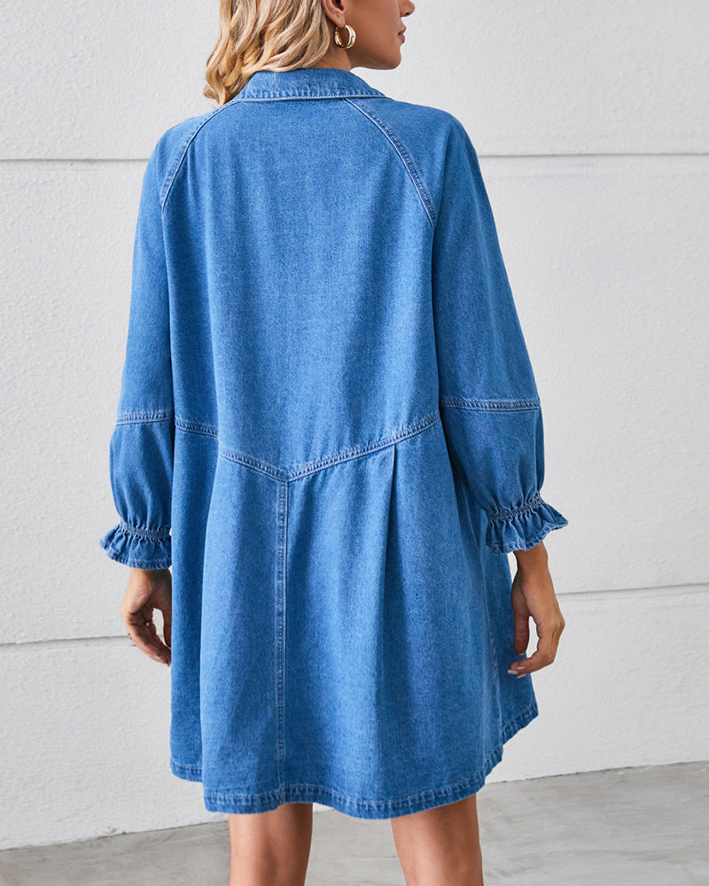 Long Sleeve Patchwork Denim Dress
