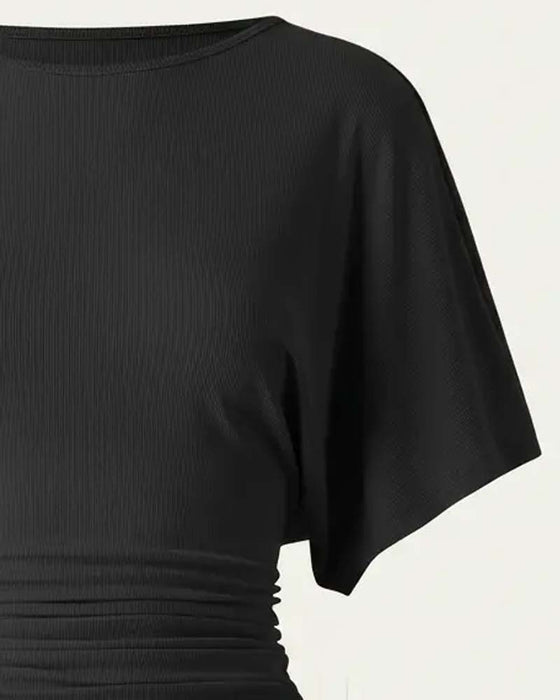 Casual Solid Pleated Short Sleeve Blouse