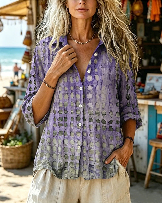 Gradient Polka Dot Lapel Long Sleeve Shirt