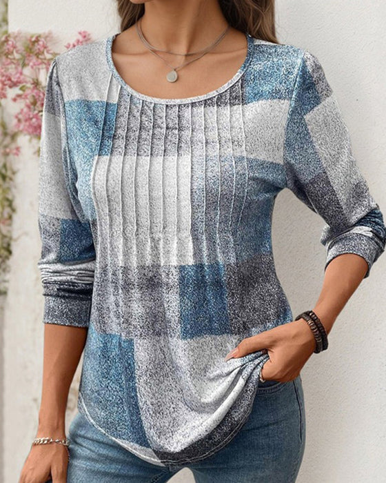 Casual Printed Long-Sleeve Crew Neck T-Shirt