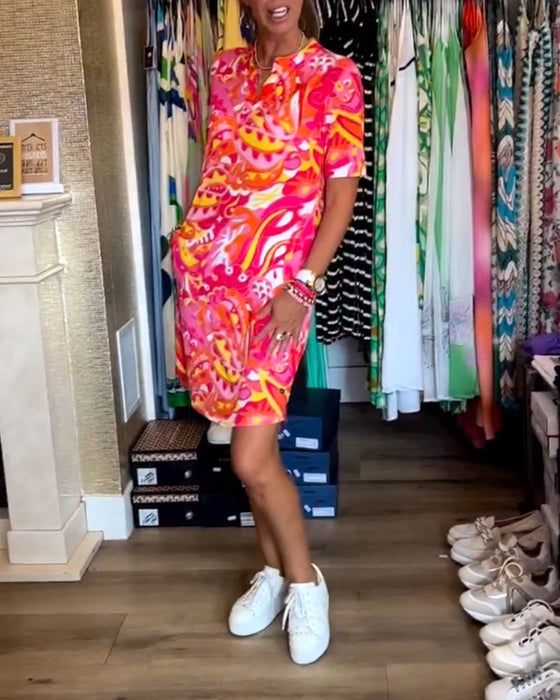 Pocket printed short sleeve dress