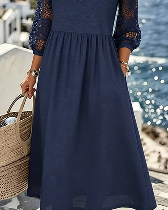 Lace Patchwork 3/4 Sleeve Dress