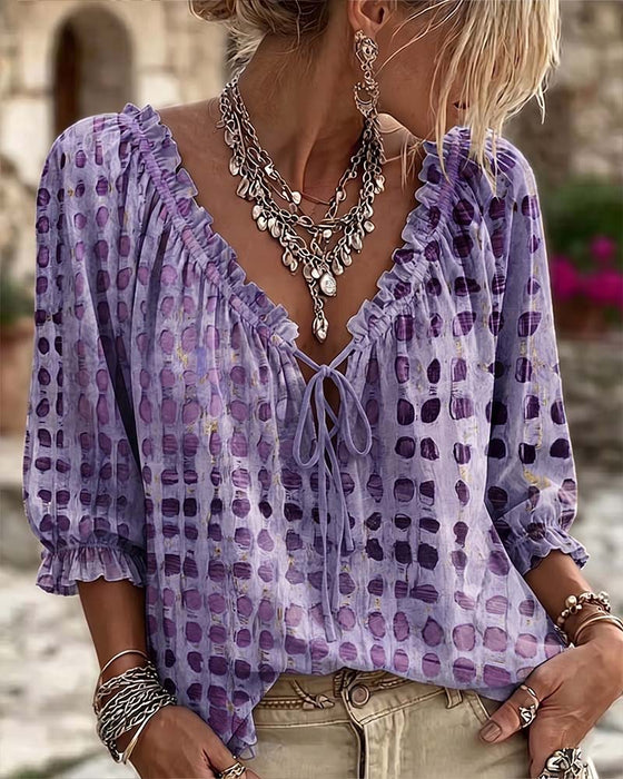 Polka Dot Lace Up Blouse