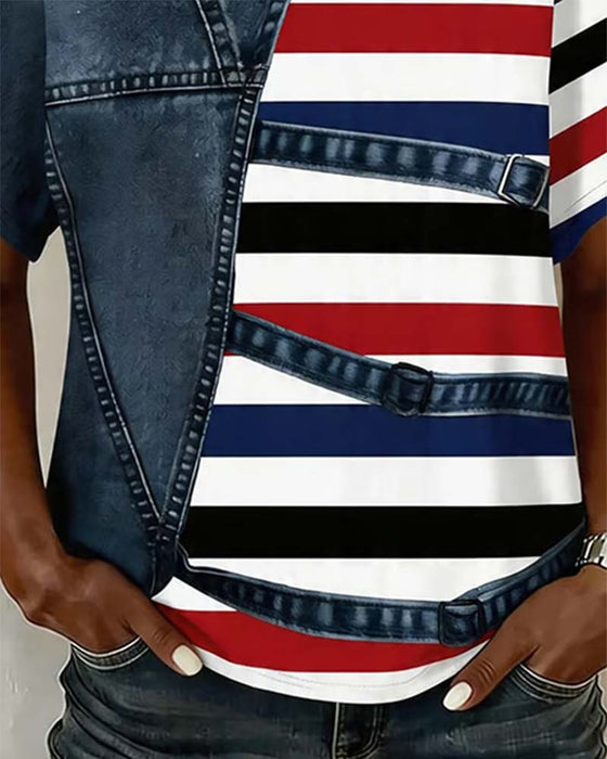 Stripe Patchwork Print T-Shirt