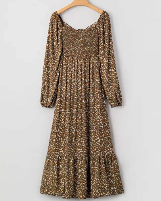 Floral Square Neck Long-Sleeve Maxi Dress