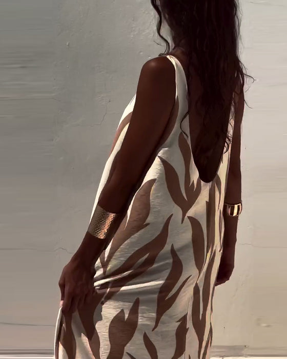 Sleeveless Backless Printed Dress