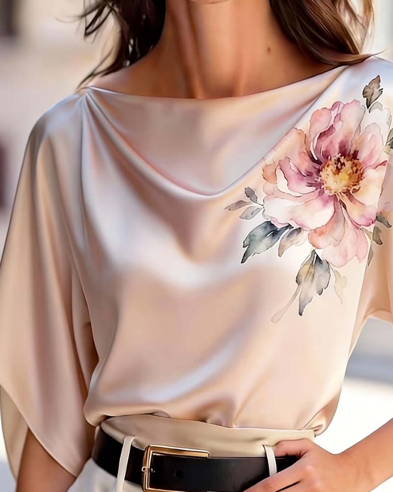 Satin Waist-Cinching Off-Shoulder Shirt