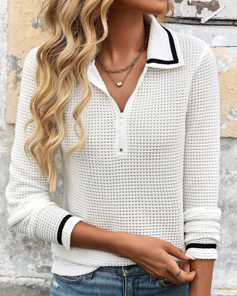 Casual Solid Color Waffle Sweatshirt