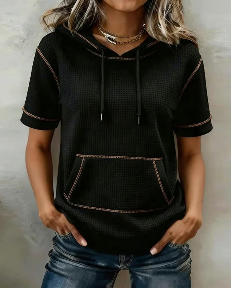 Casual Drawstring Pocket T-Shirt