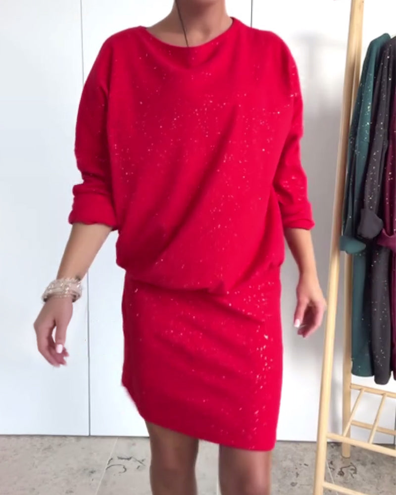 Round Neck Fine Glitter Fashion Dress