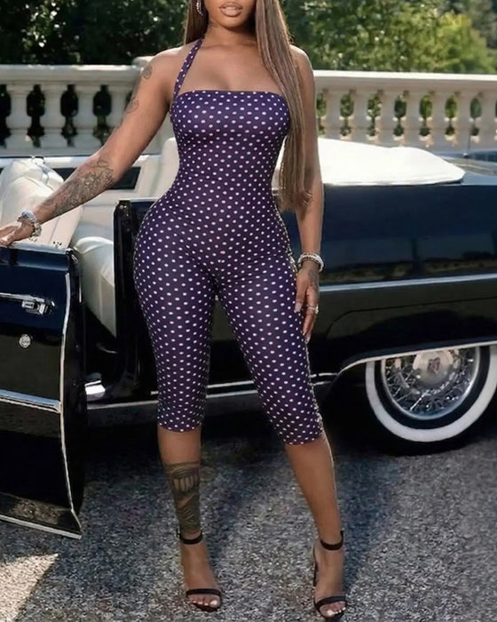 Polka Dot Halter Capri Jumpsuit