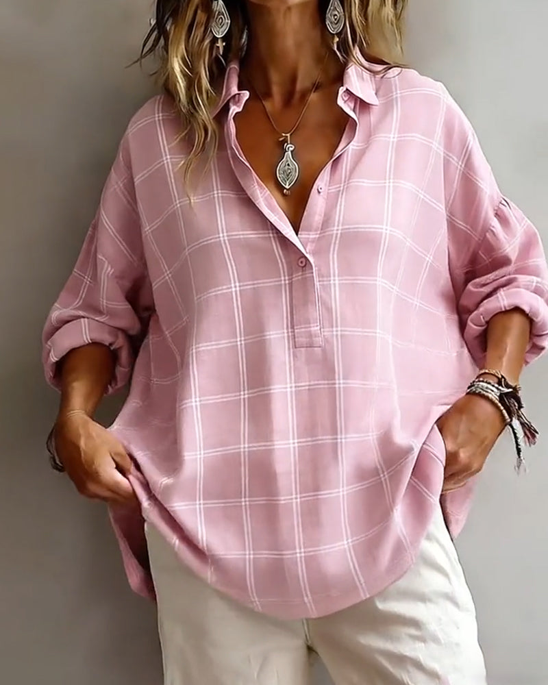 Lapel Plaid Sophisticated Shirt