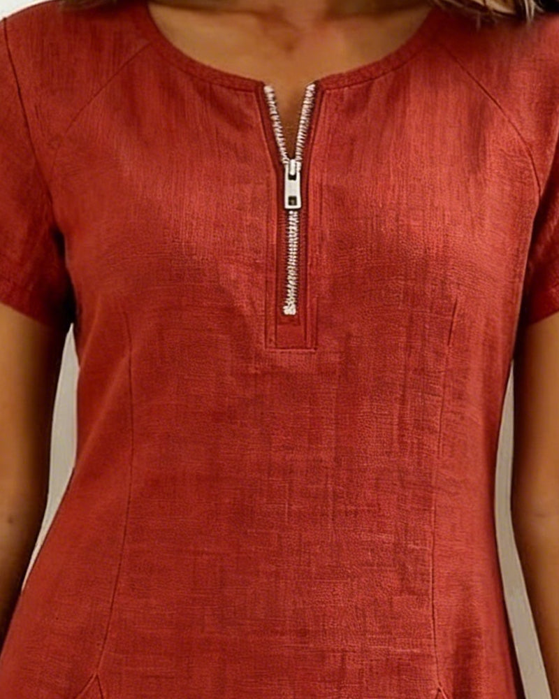 Zipper Pocket Cotton Linen Dress