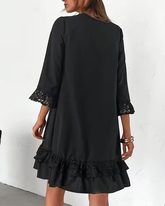 Round Neck Half Sleeve Lace Patchwork Dress