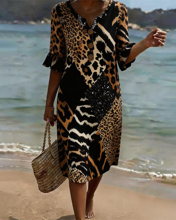 Leopard-Print V-Neck Dress