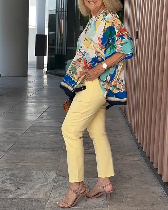 Batwing Sleeve Print Blouse